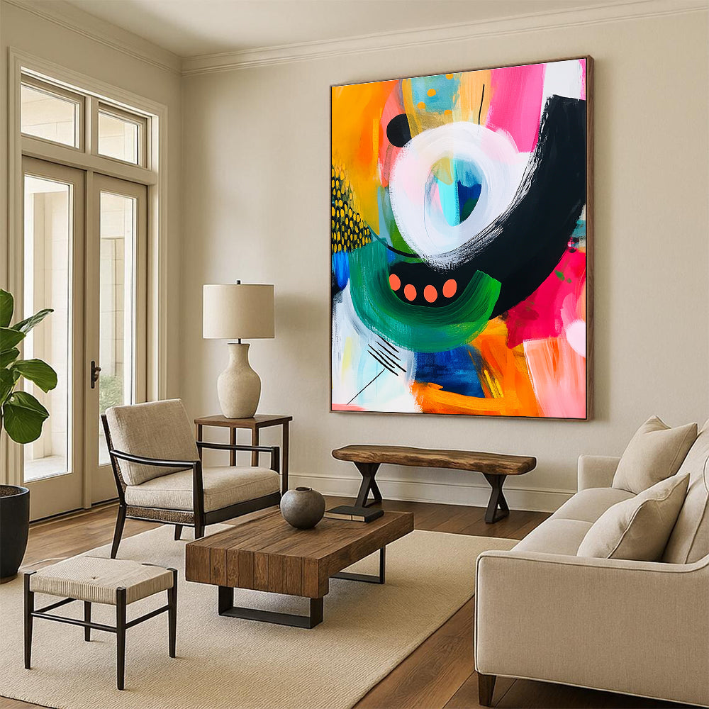 Circular and Curved Shapes Abstract Painting with Playful Rhythm WINK082