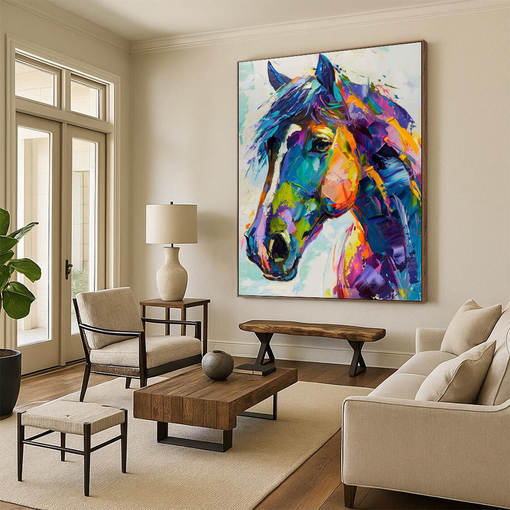 Colorful Horse Portrait Abstract Painting for Equestrian - Themed Clubs HENG086