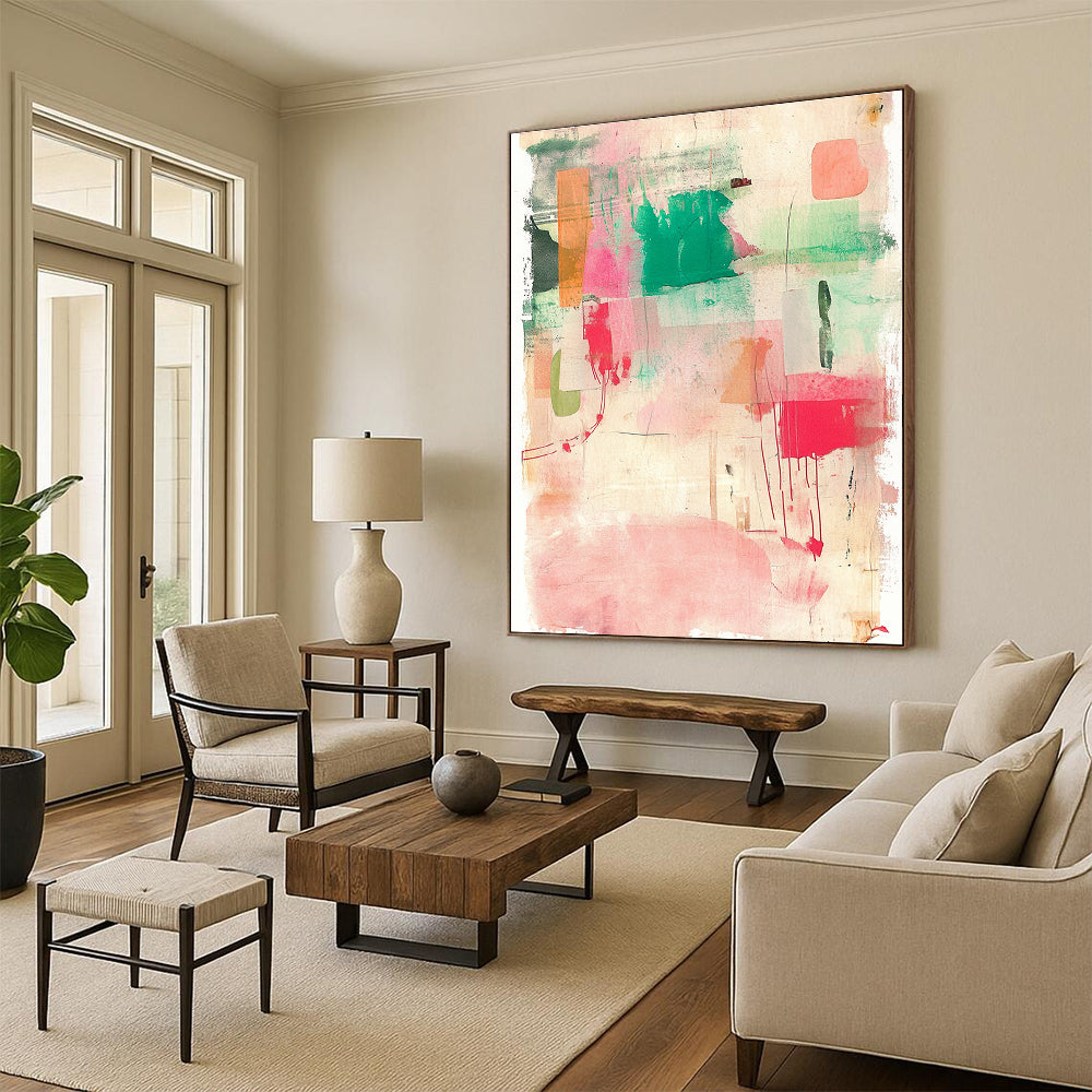 Green and Pink Abstract Fusion Abstract Painting with Fresh Vitality WINK201
