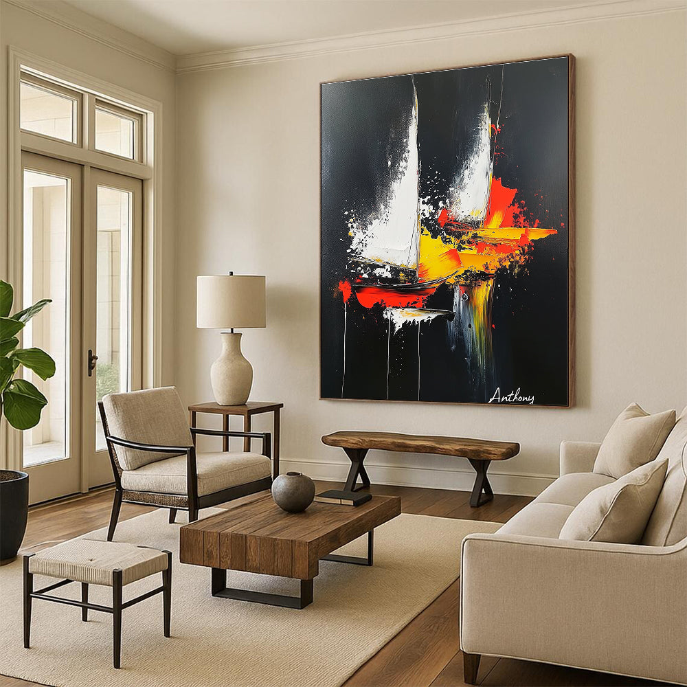 Abstract Sailboats Painting for Nautical - Themed Home Offices GAB1234
