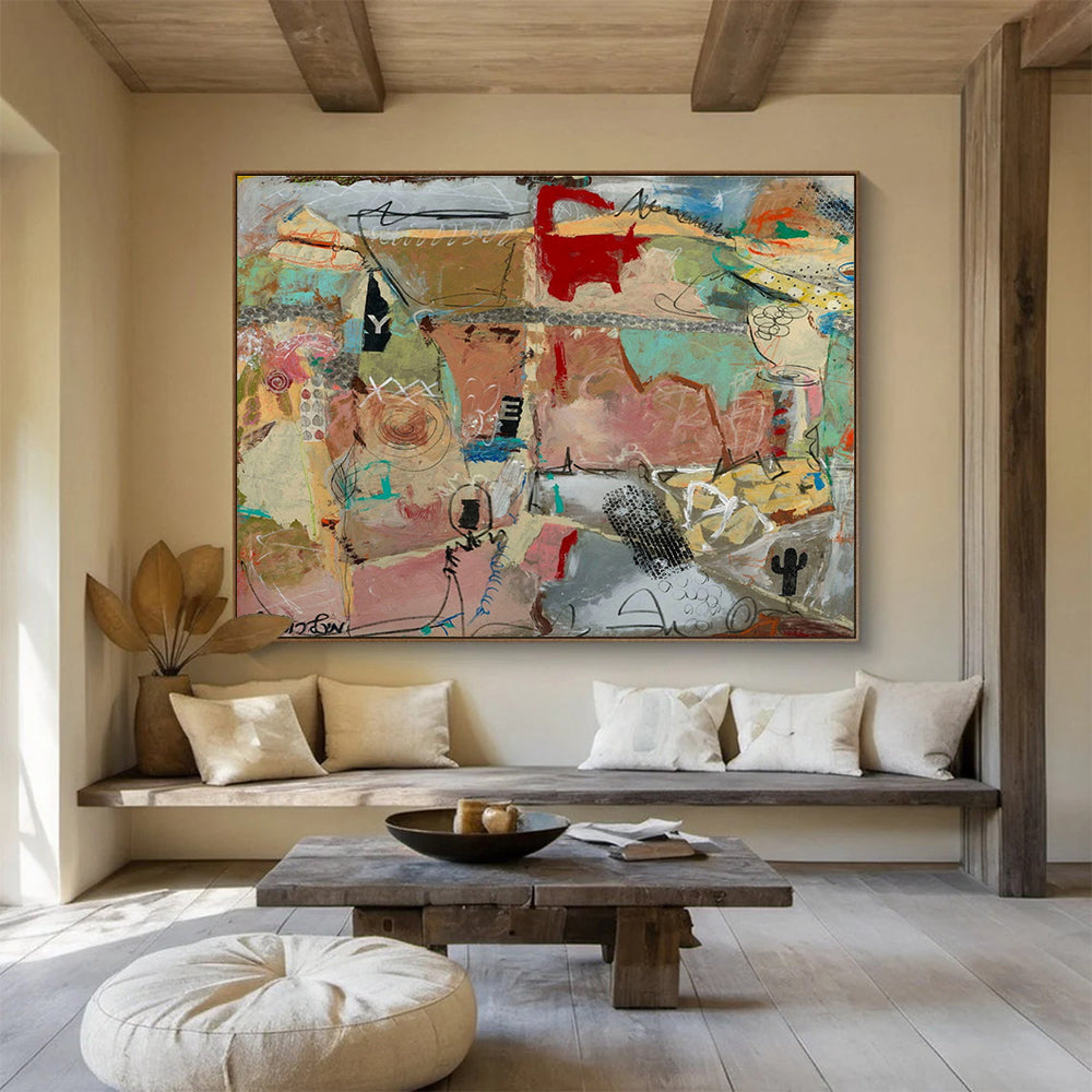 Mixed - Media Abstract Landscape Painting for Eclectic Home Decor YHT243