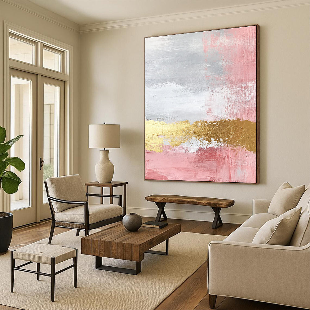 Pink - Gray - Gold Abstract Painting with Feminine Sophistication WINK443