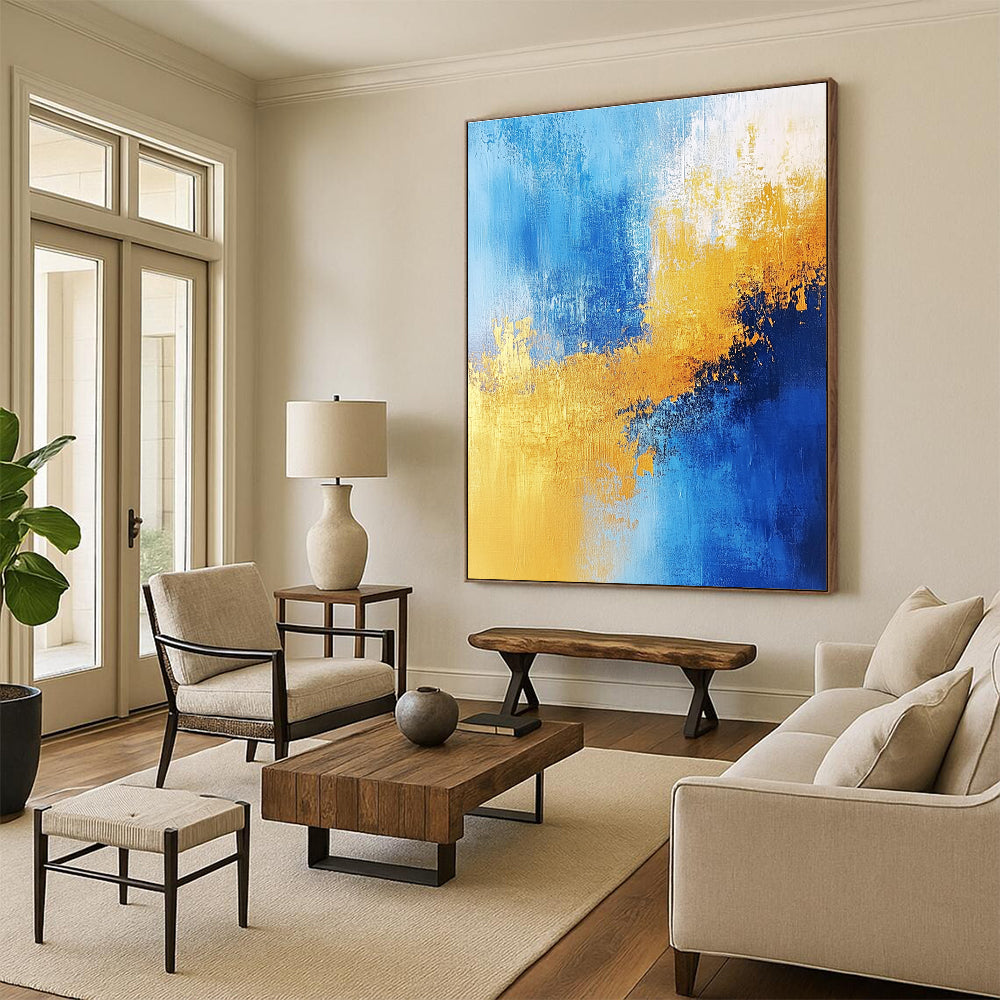 Blue - Gold Abstract Fusion Painting with Vibrant Unity WINK379