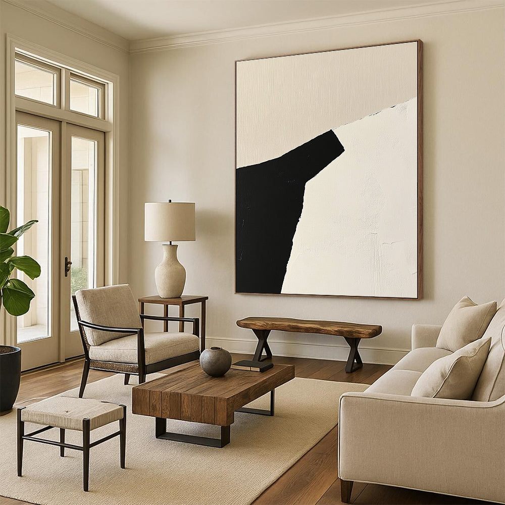 Angular Black and White Form Abstract Painting with Sharp Contrast WINK166