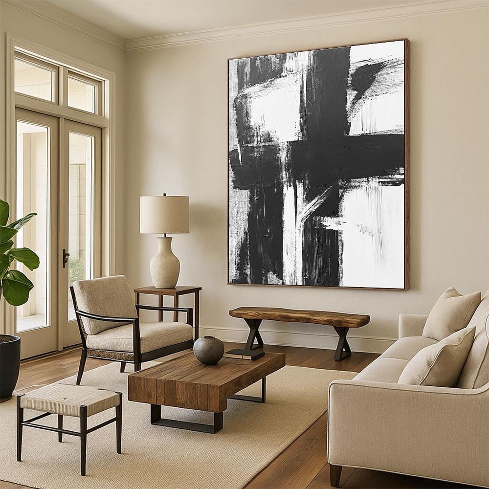 Black and White Abstract Cross Painting with Bold Simplicity WINK345