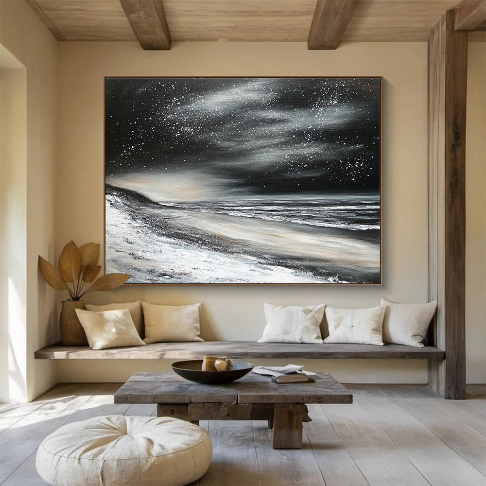 Starry Night Seascape Abstract Painting with Mystical Coastal Ambiance ABS453