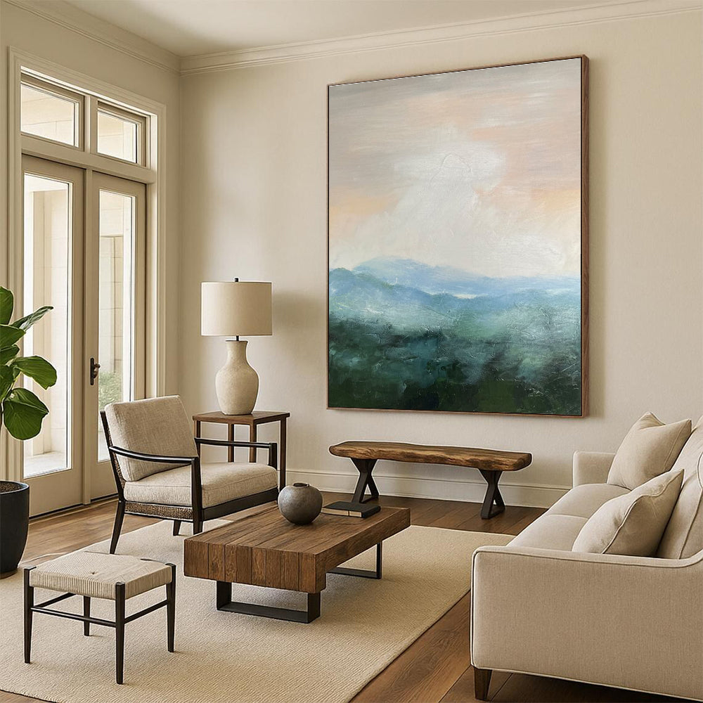 Misty Mountain Abstract Painting for Spa Retreat Relaxation Areas HENG010