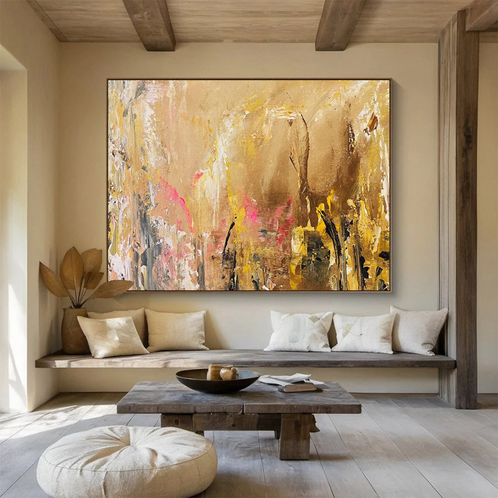 Beige and Colorful Abstract Painting for Bohemian - Styled Homes YHT378