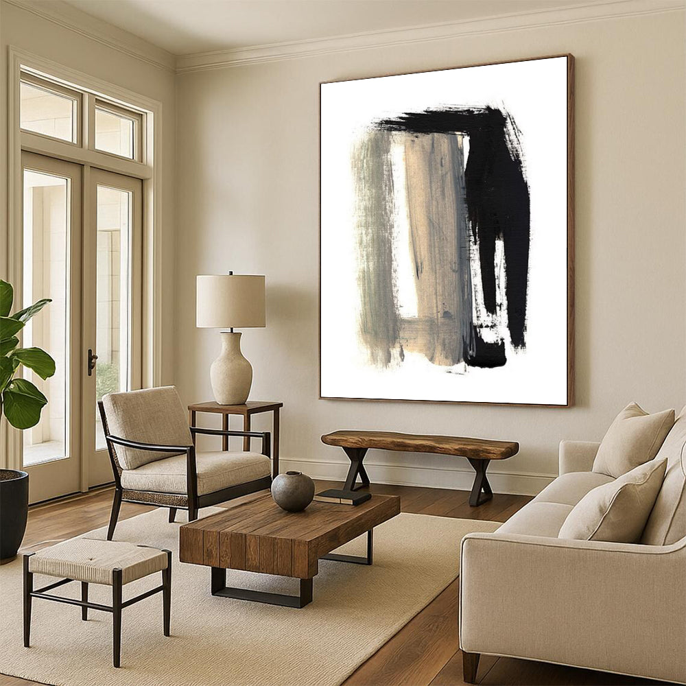 Black - Gray Abstract Brushstrokes Painting for Edgy Urban Lofts HENG157