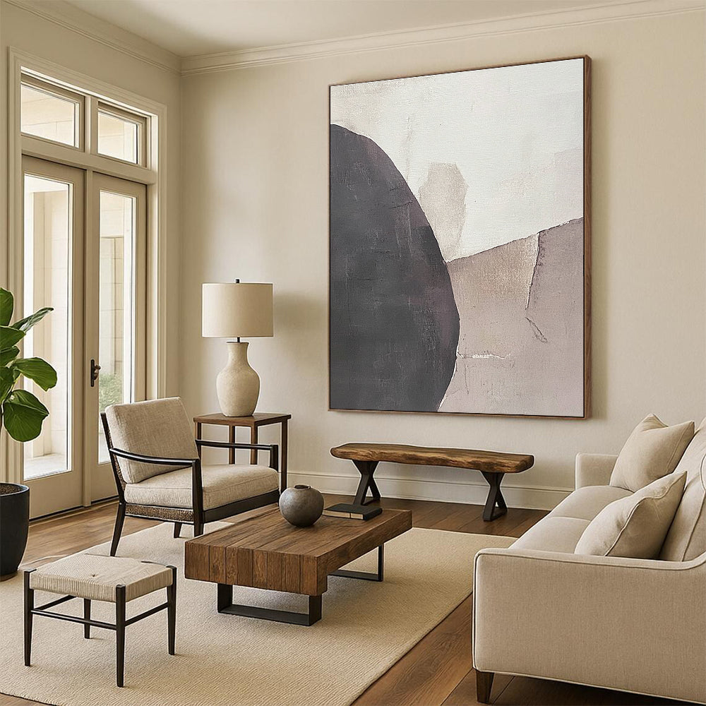 Gray and Beige Abstract Painting with Minimalist Shapes WINK846