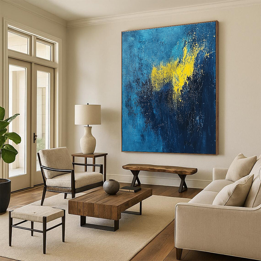 Blue - Yellow Abstract Spark Painting with Energetic Glow WINK395