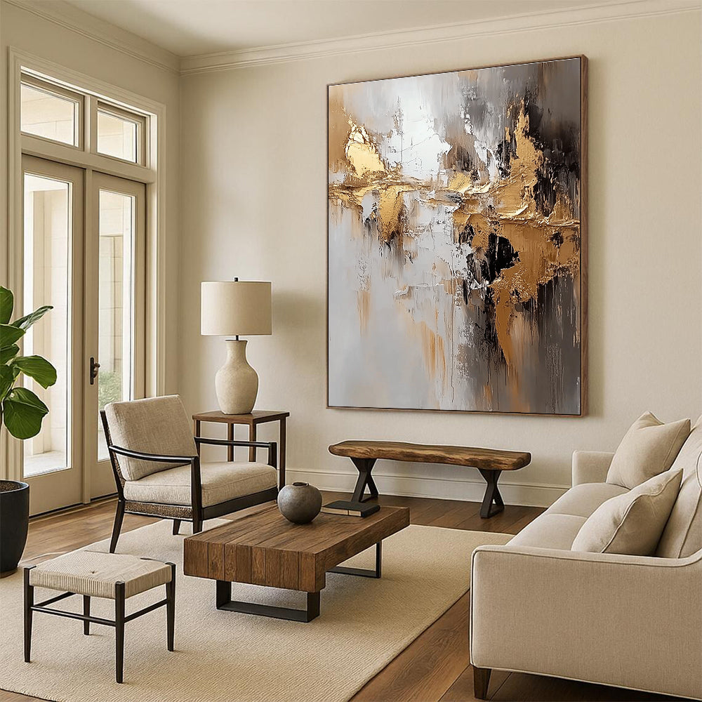 Gray Gold White Abstract Painting with Textured Layers WINK665