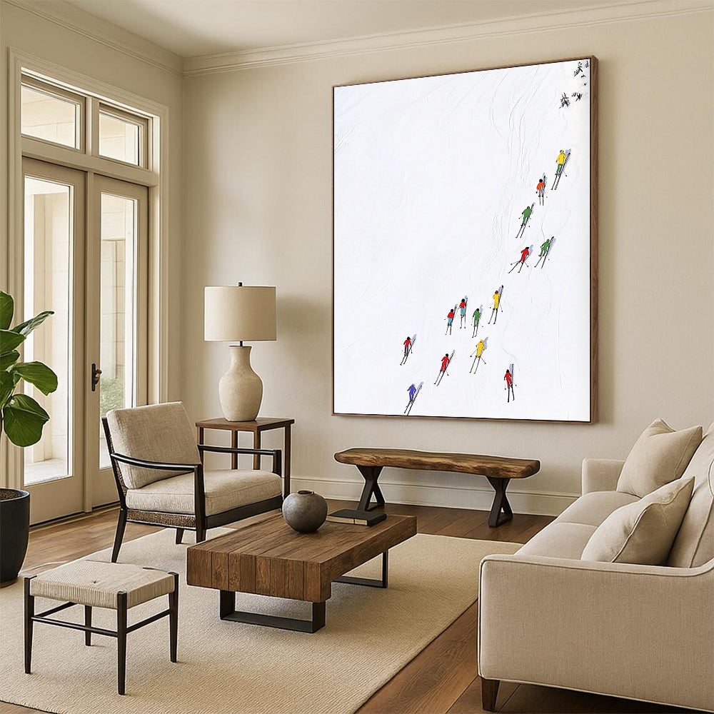 Skiers on Snow Abstract Painting of Winter Sports GAB0120