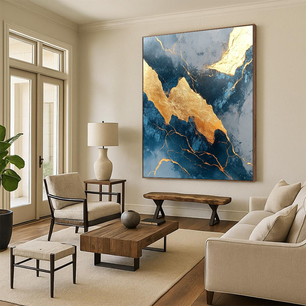 Blue and Gold Marble Abstract Painting for Luxury Hotel Lobbies GAB1351