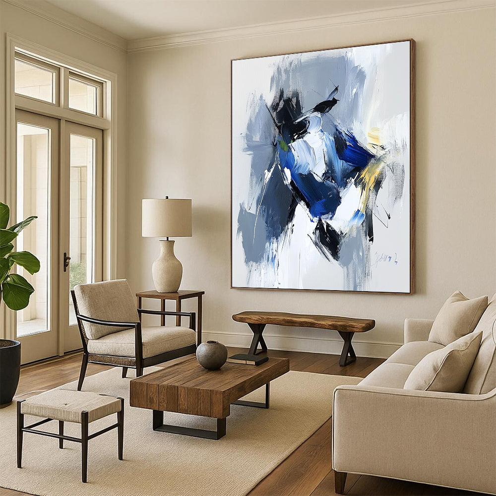 Blue Gray Abstract Bird Painting with Dynamic Grace WINK781