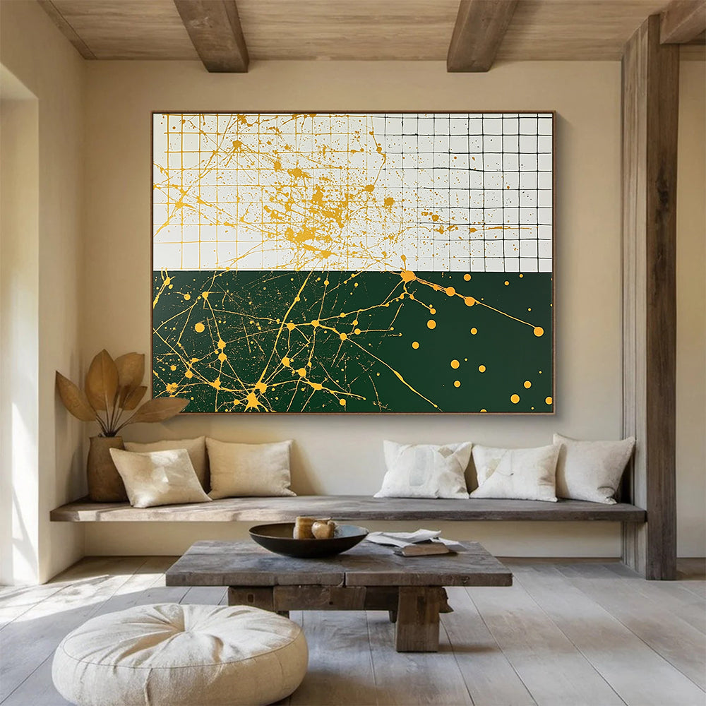 Yellow Splatter on Grid  Energetic Abstraction ABS062
