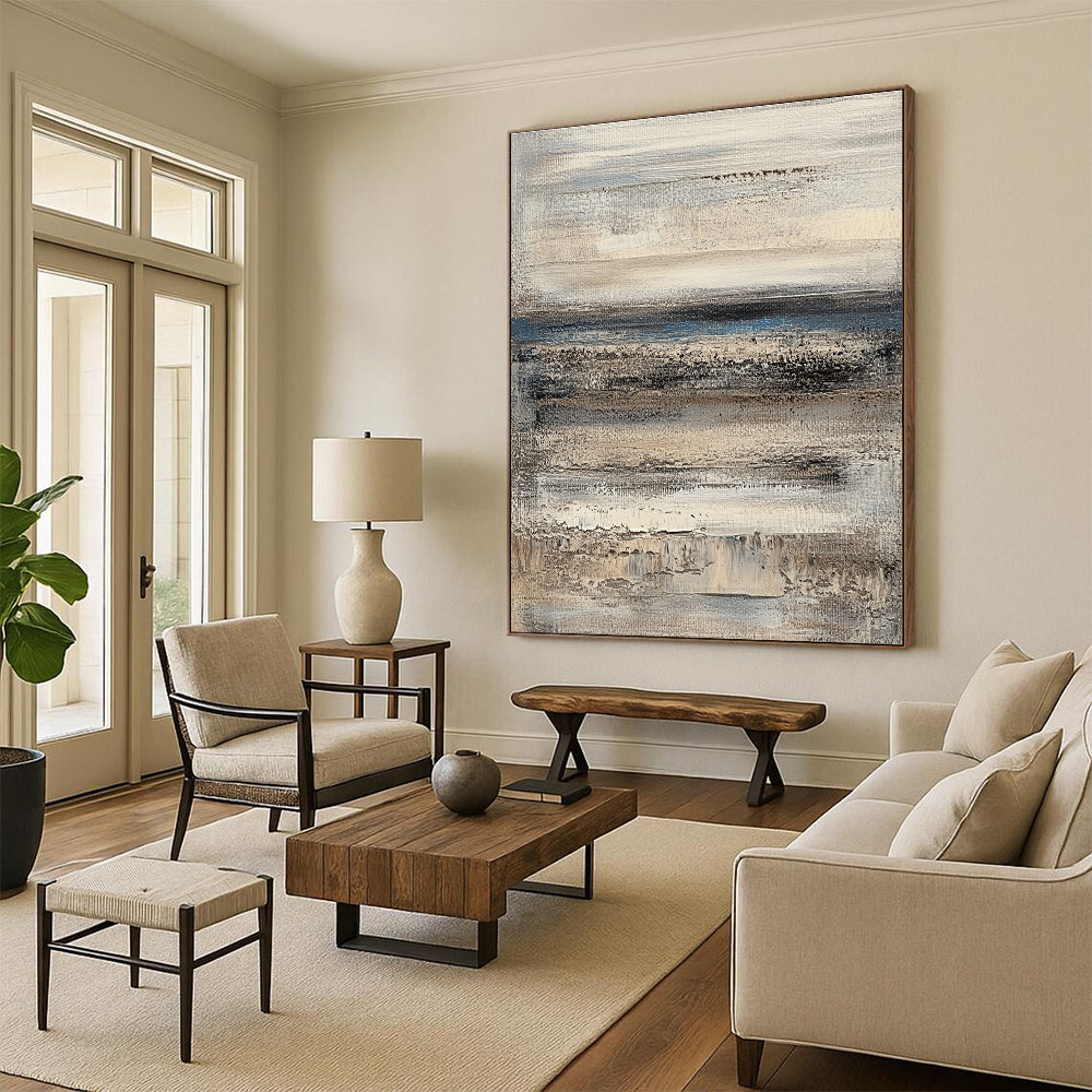 Gray and Blue Textured Layers Abstract Painting with Coastal Calm WINK285