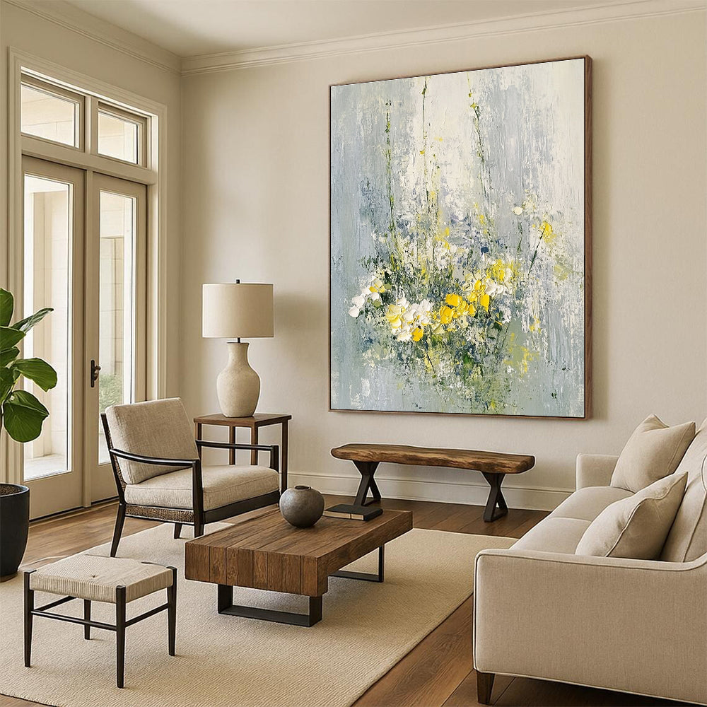 Yellow and White Flowers - Cheerful Floral Abstract Painting GAB0615