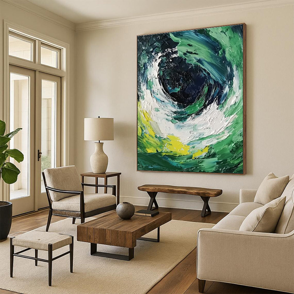 Green and Blue Swirl Abstract Painting with Dynamic Energy WINK070