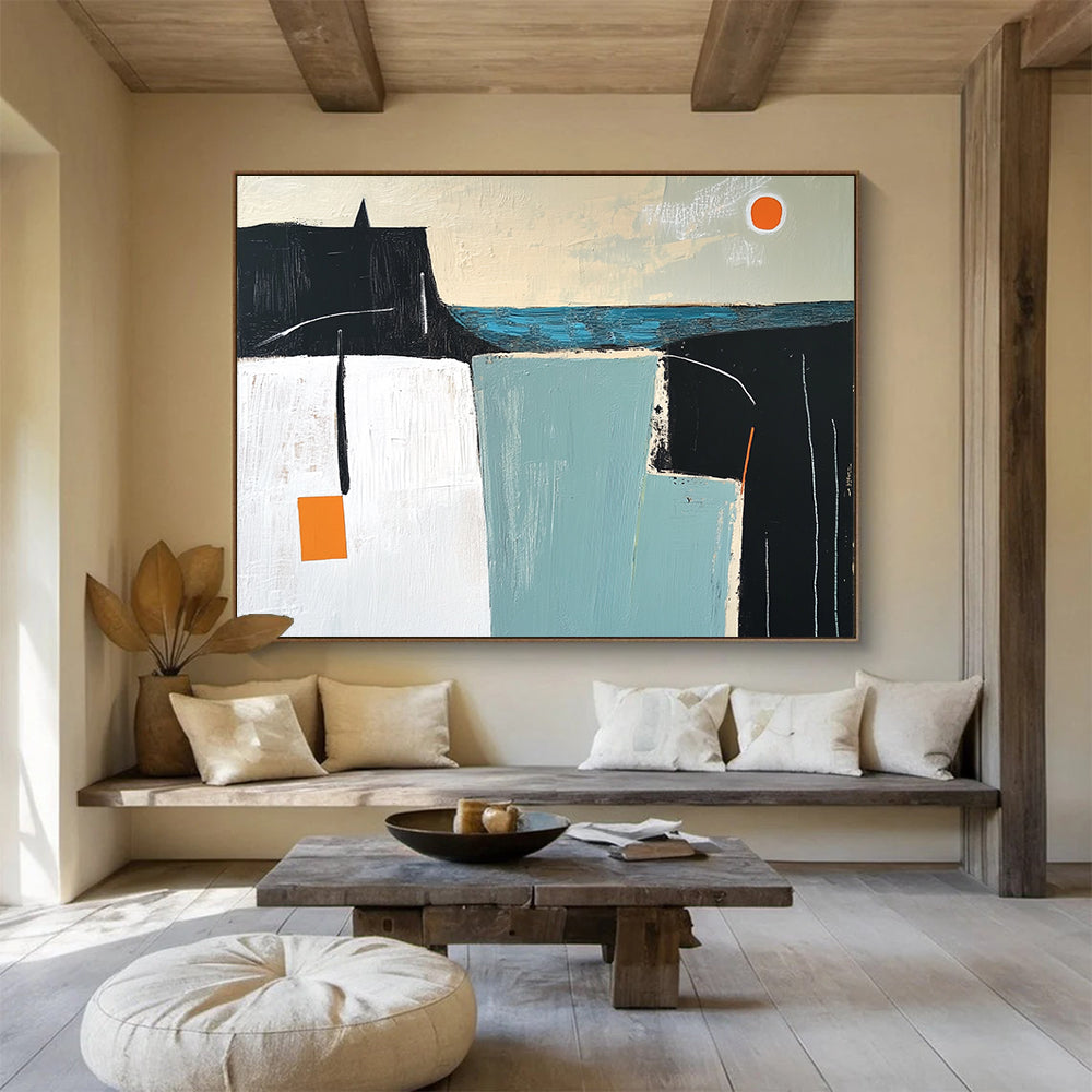 Minimalist Coastal Abstract Painting with Calm Geometric Forms ABS546