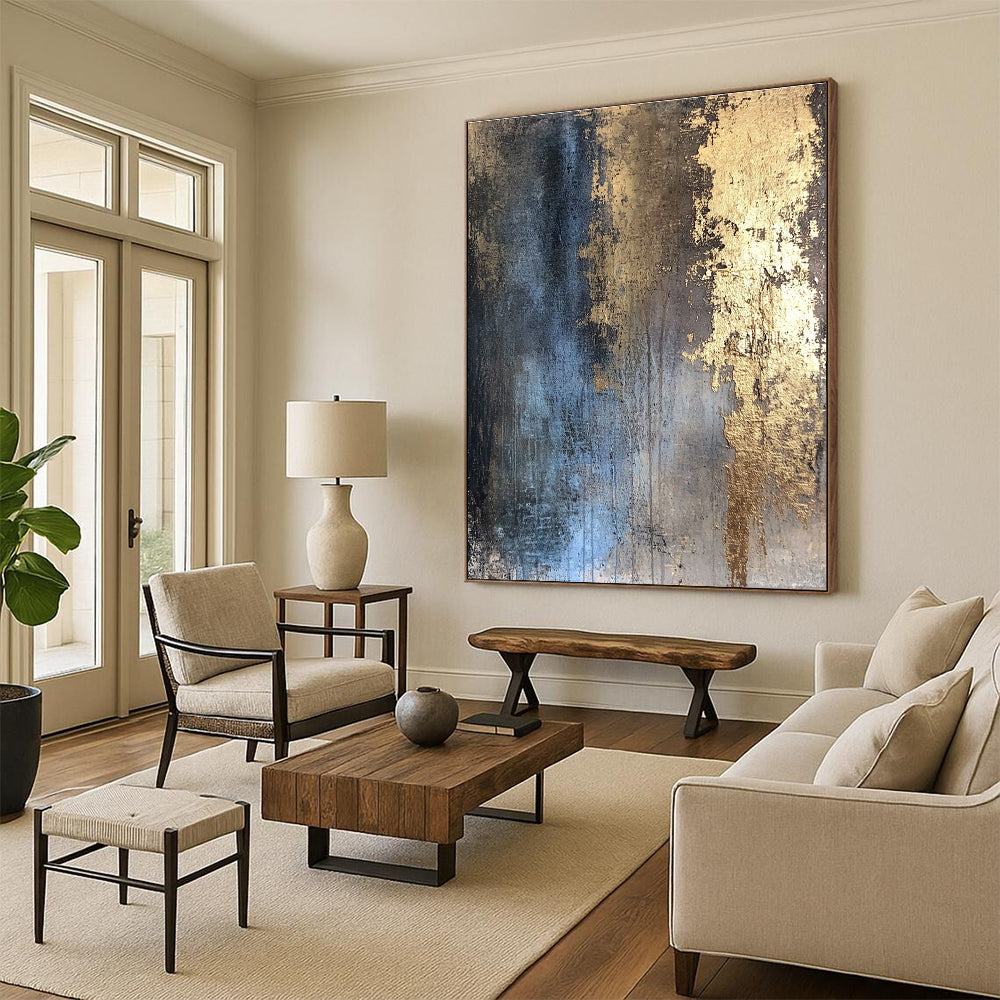 Blue and Golden Abstract Painting with Regal Allure WINK094
