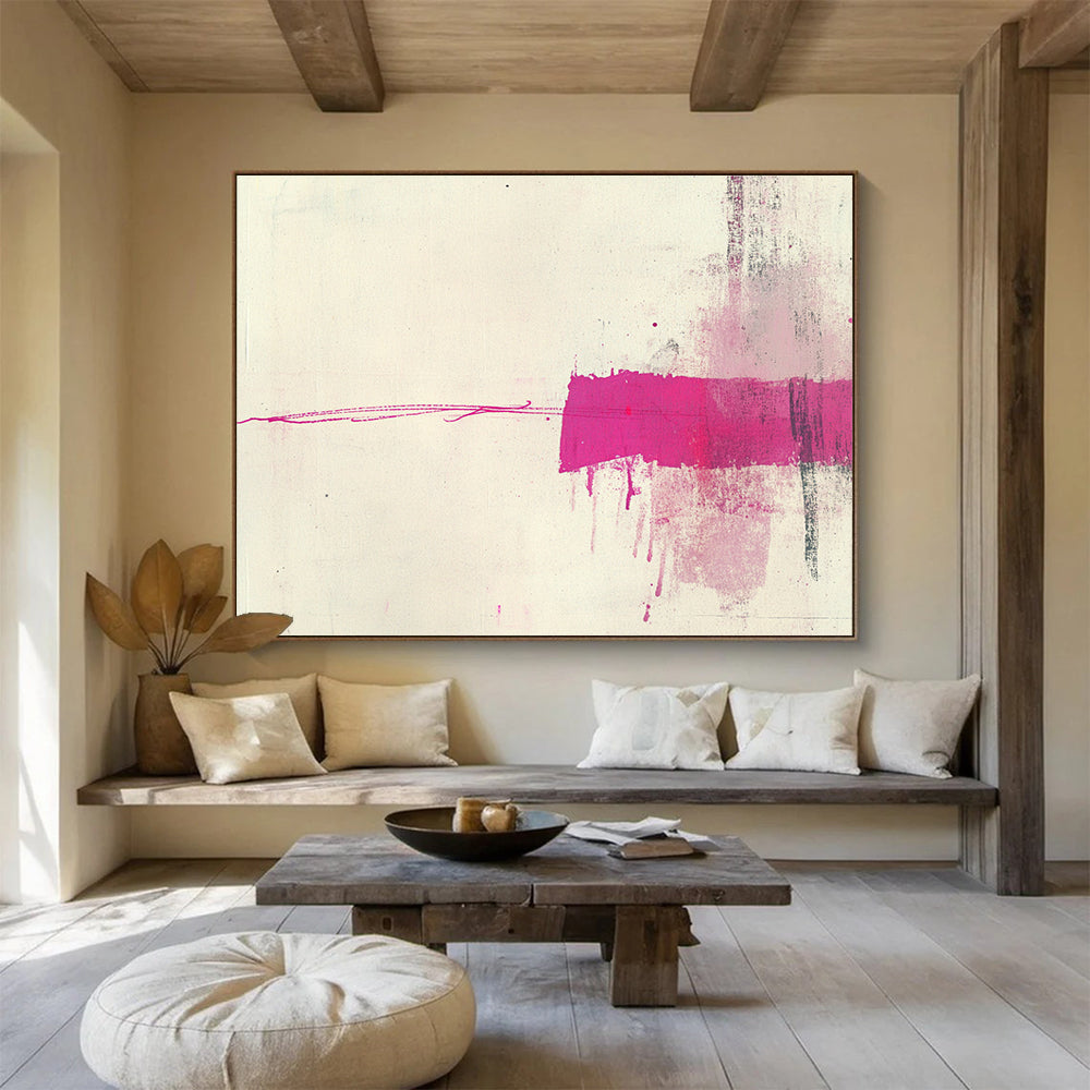 Minimalist Pink Strokes Artwork for Modern Spaces, Exploring Simplicity and Visual Tension Abstract Painting ABS141
