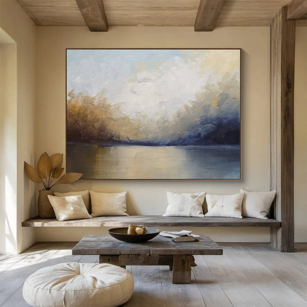 Lake and Sky Abstract Landscape Painting for Tranquil Spaces YHT040