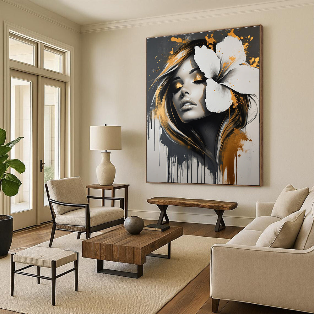 Edgy Floral Woman Portrait Abstract Painting with Urban Flair GAB0019