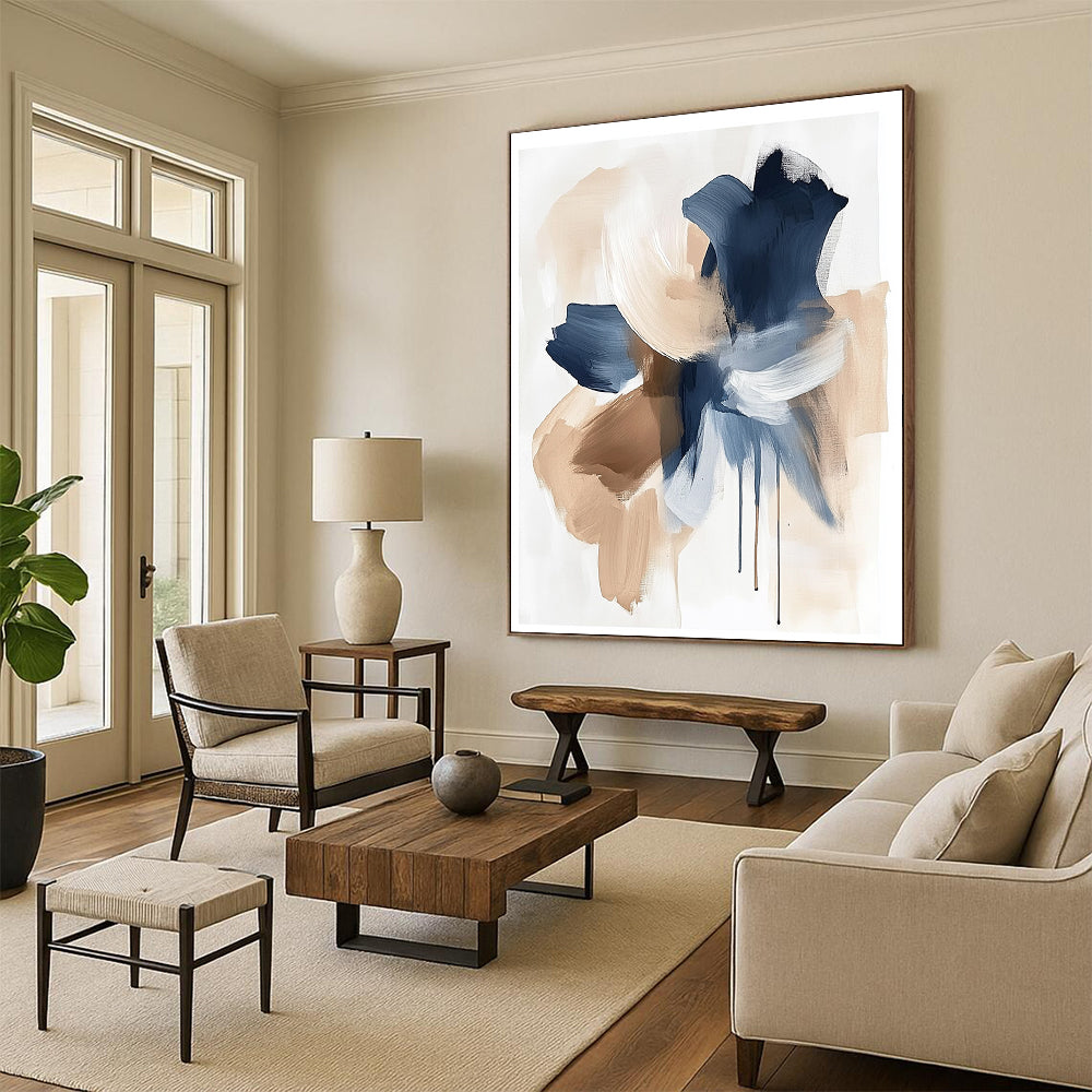 Blue and Beige Abstract Forms Abstract Painting for Coastal - Inspired Home Offices GAB1365