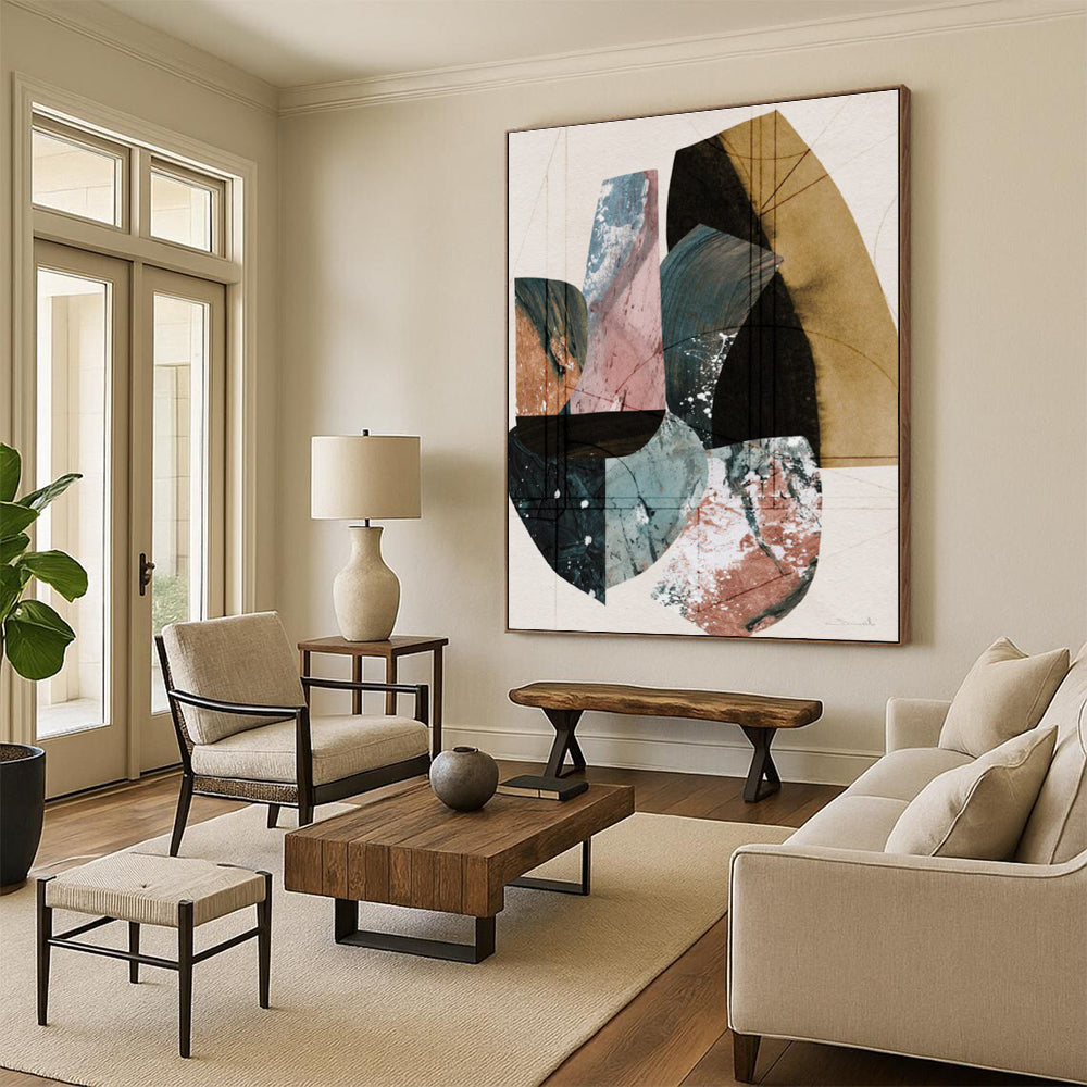 Geometric Shapes Collage Abstract Painting for Contemporary Art Galleries HENG152