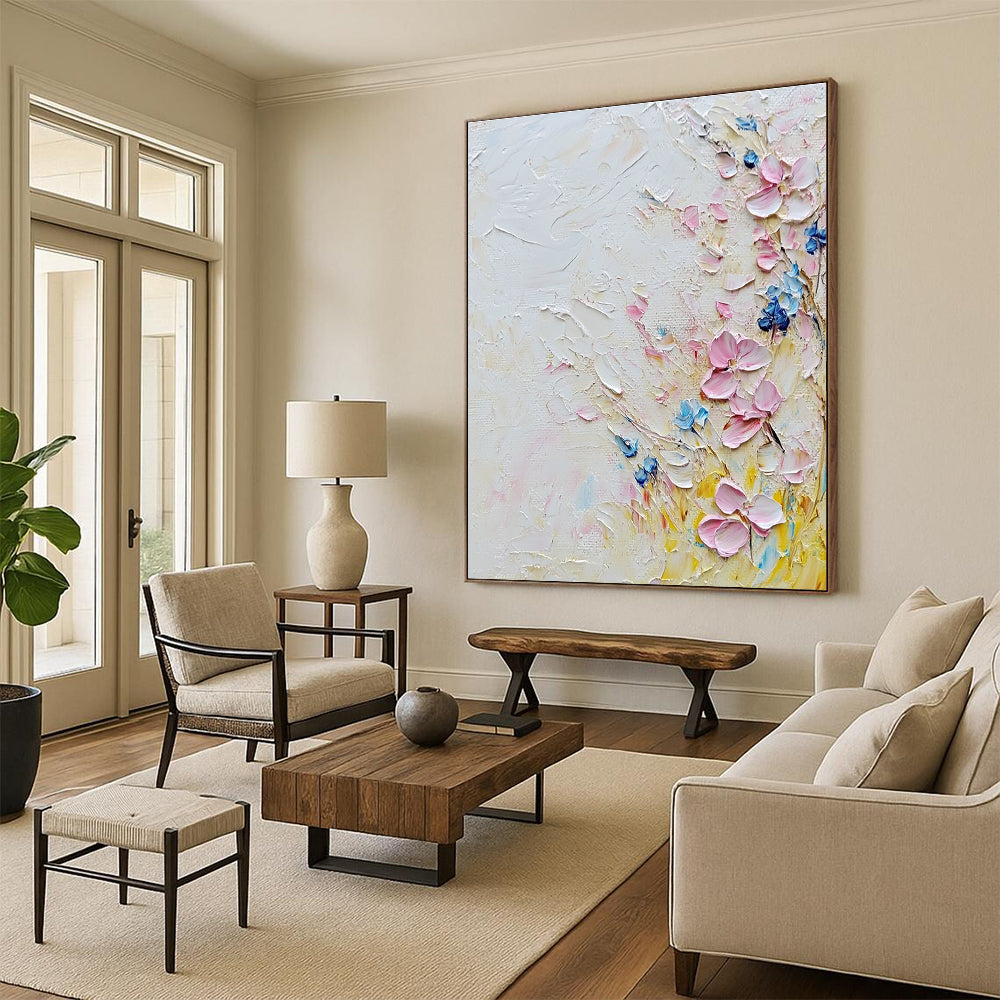 Pastel Floral Side Textured Abstract Painting for Light - Filled Interiors GAB1412