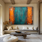 Teal - Orange Abstract Painting for Industrial - Chic Lofts YHT408