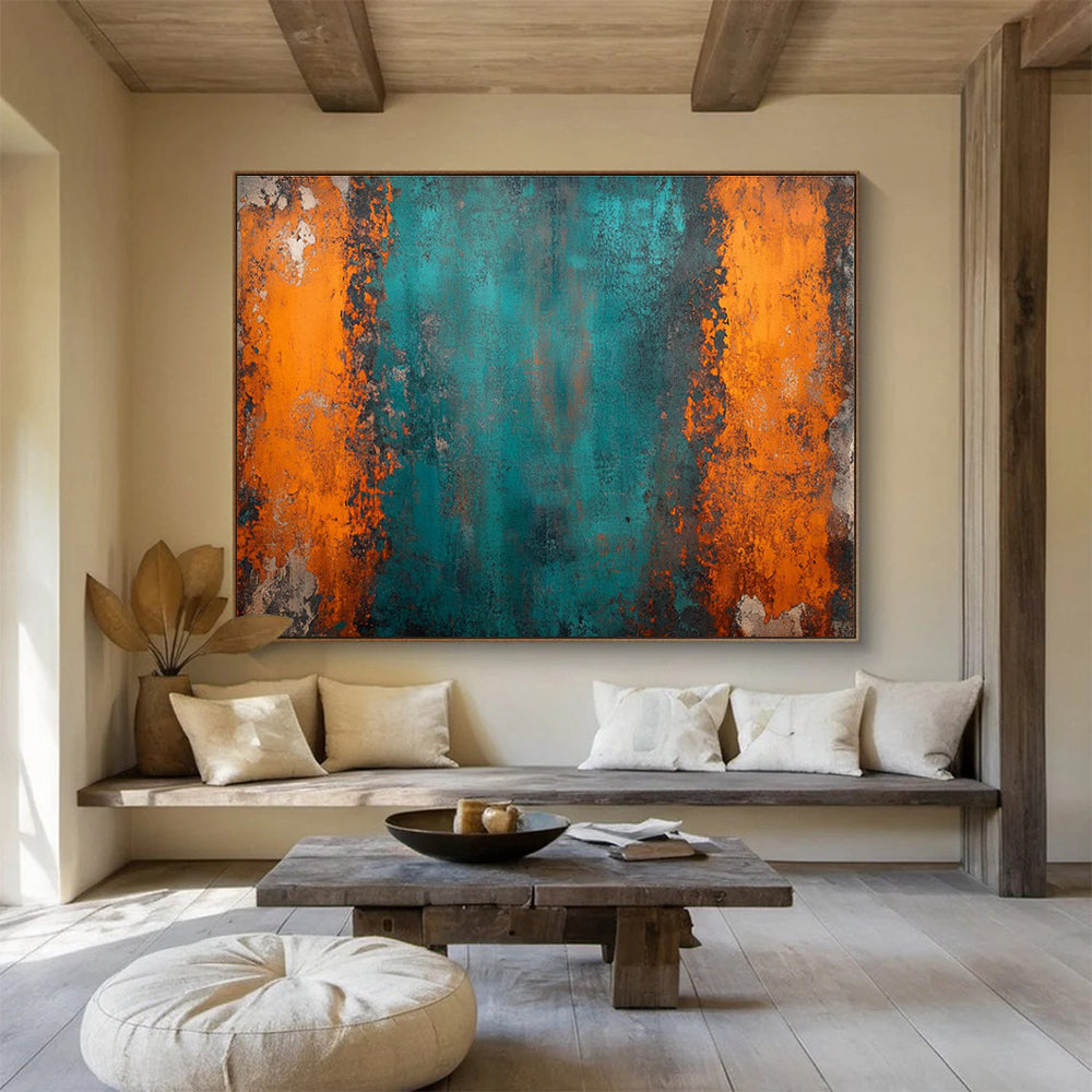 Teal - Orange Abstract Painting for Industrial - Chic Lofts YHT408