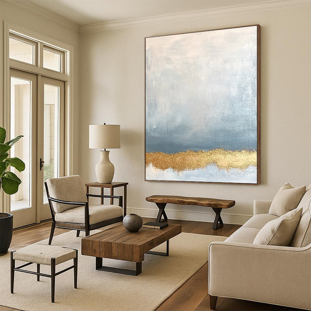 Blue and Gold Abstract Painting for Elegant Hotel Ballroom Entrances GAB1192