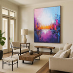 Colorful Cityscape Sunset Abstract Painting for Artistic Office Lounges GAB0806