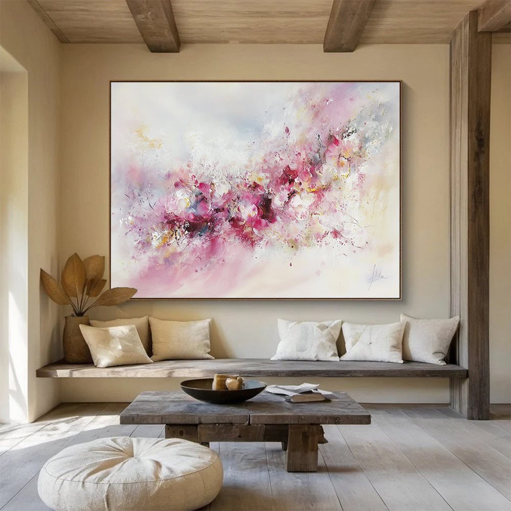 Soft Pink Floral with Delicate Textures Abstract Painting ABS350