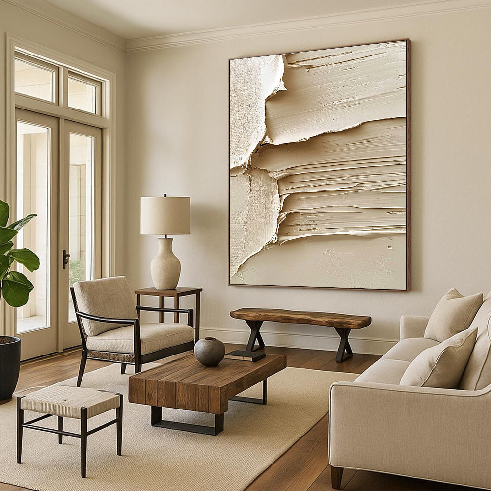 Beige Textured Layers Abstract Painting with Subtle Sophistication WINK071
