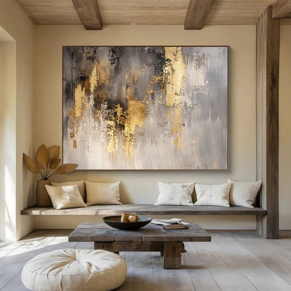 Gray and Gold Abstract: Elegant Contrast in Muted Tones Abstract Painting ABS167