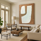 White Shapes on Brown Geometric Abstract Painting for Modern Decor GAB1533