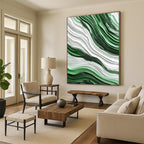 Green and White Wave - Shaped Abstract Painting for Nature - Lover’s Bedrooms GAB0921
