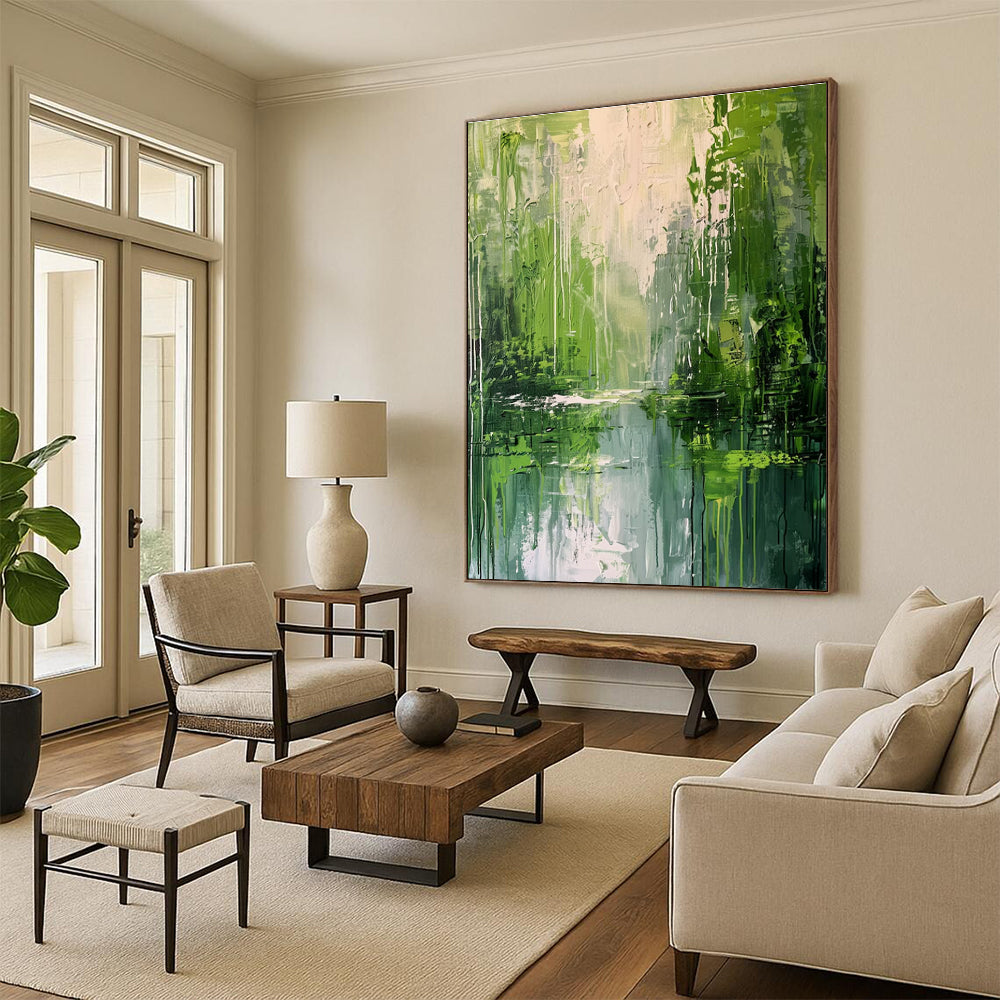 Green Forest Abstract Painting for Eco - Friendly Hotel Rooms HENG002