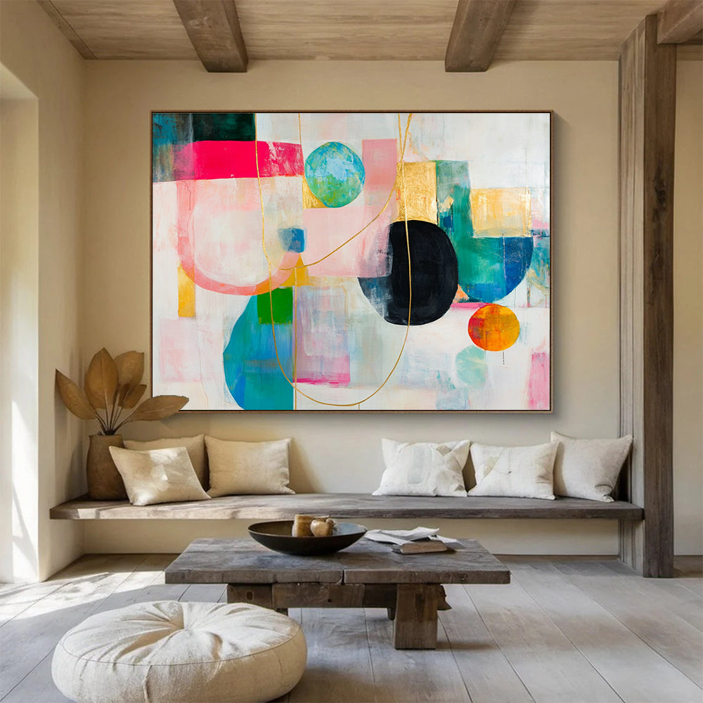Gold - Accented Abstract Composition Painting with Luxe Playful Elements ABS533