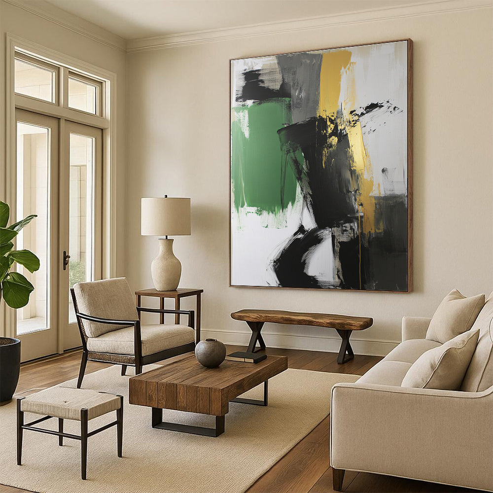 Green Gold Black Abstract Painting with Bold Textures WINK527
