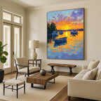 Sunset Boats on the Lake Impressionistic Abstract Painting for Relaxing Spaces GAB1434