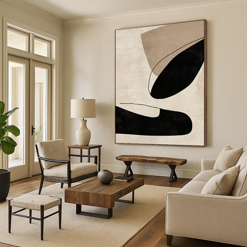 Minimalist Black and Beige Abstract Painting with Quiet Sophistication WINK314