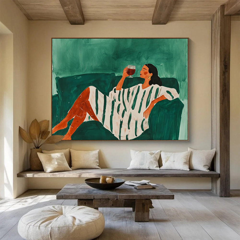 Woman Relaxing with Wine Abstract Painting ABS582