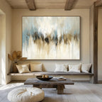 Beige and Blue Drip: Soft Hues in Flowing Forms Abstract Painting ABS171