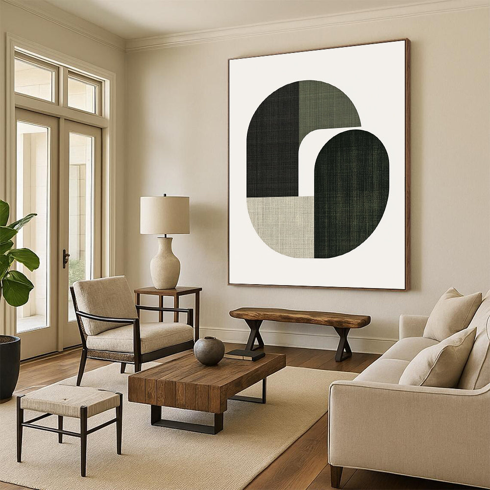 Green and Black Shapes Minimalist Abstract Painting GAB0337