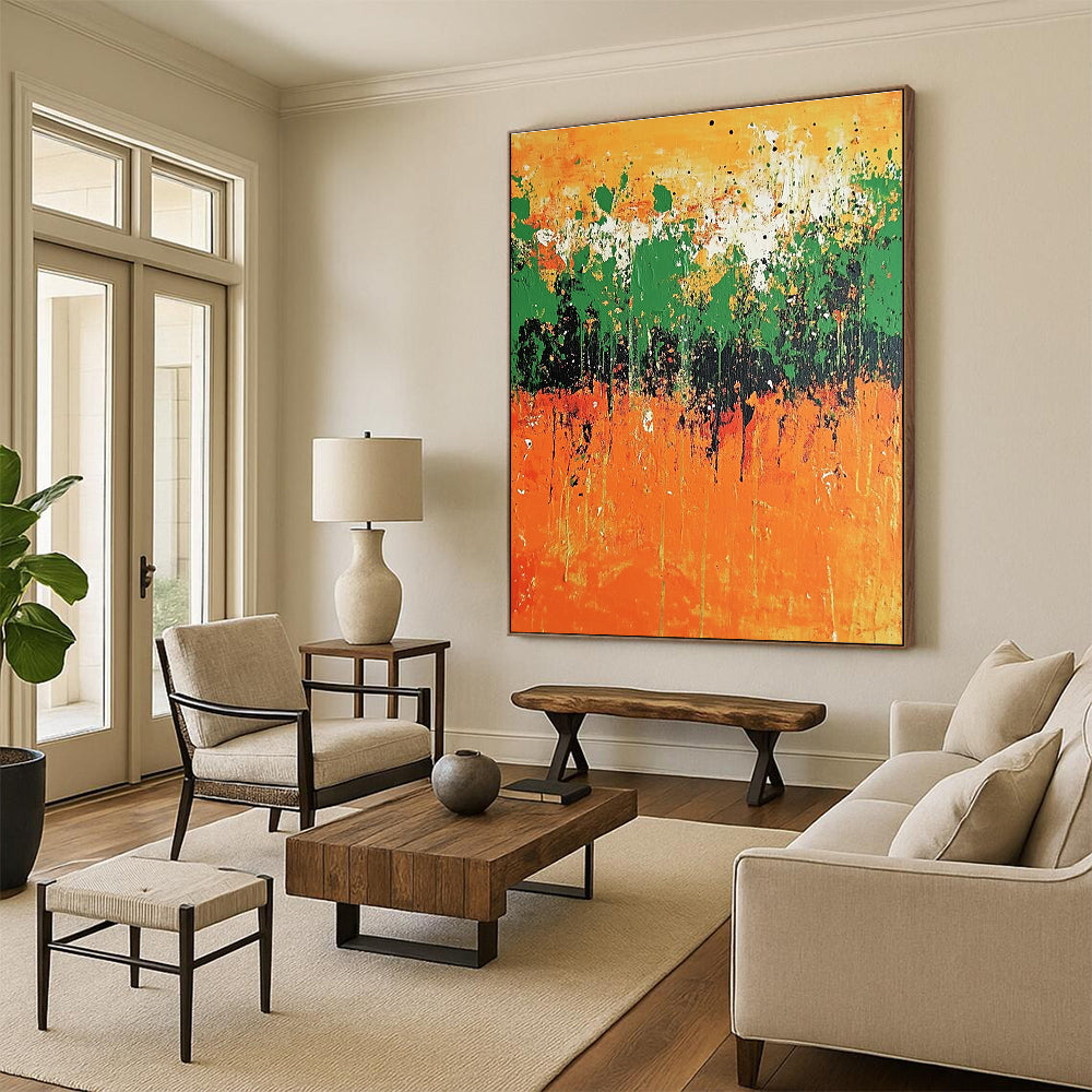 Orange Green Abstract - Energetic Abstract Painting GAB0637