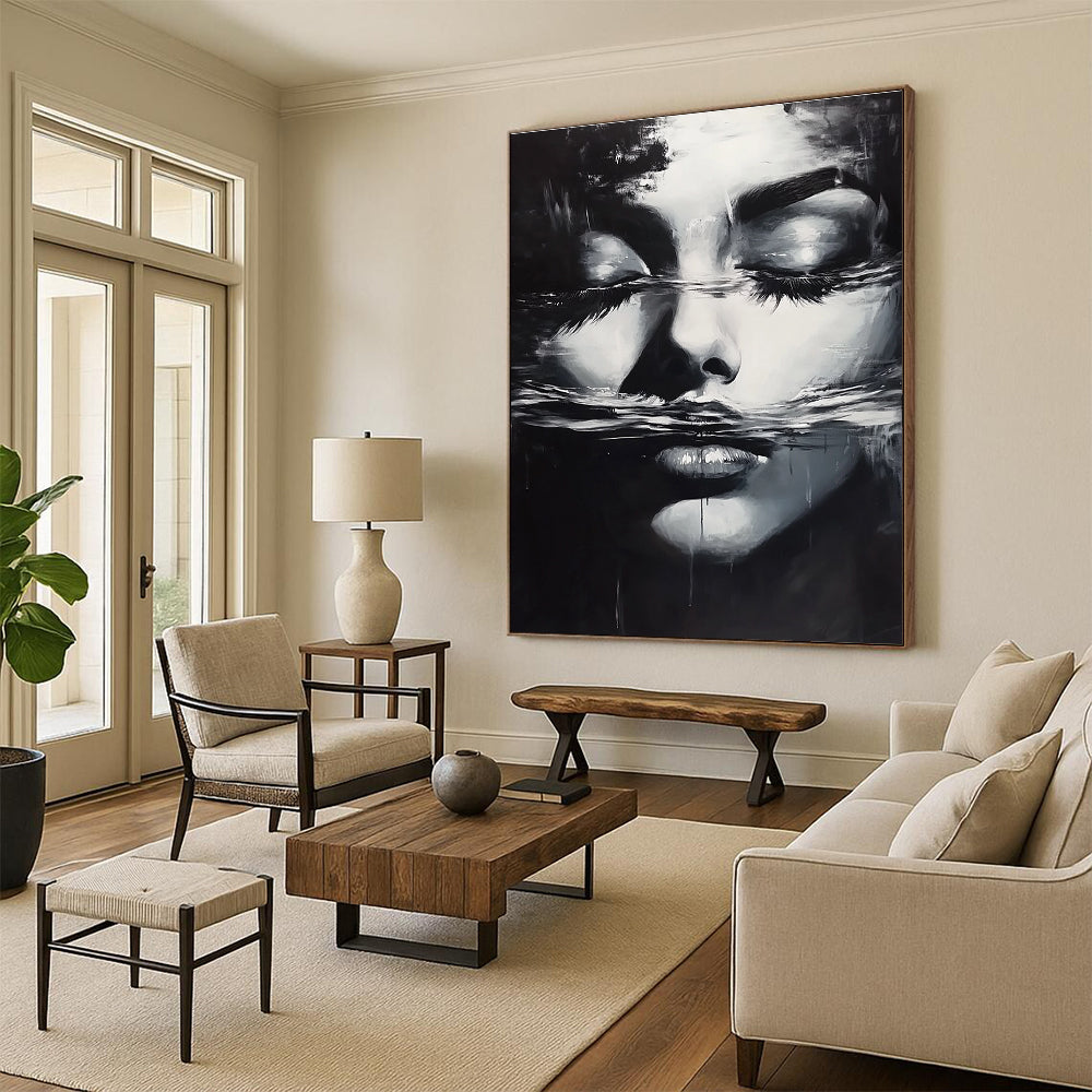 Woman’s Face in Water Evocative Abstract Painting for Thoughtful Spaces GAB1426